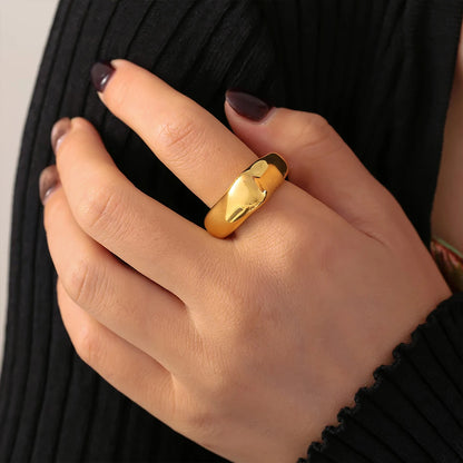Simple Irregular Square Rings For Women Stainless Steel 18k Gold PVD Plated Waterproof Women's Glossy Ring Couples Jewelry Gift