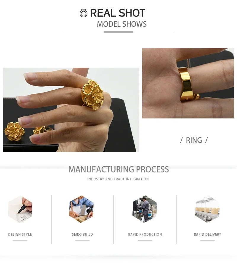 Brazilian Spiral Ring Women 24K Gold Plated Wedding Bride Arabic Ethiopian Dubai Big Nigerian Jewellery Moroccan Resizable