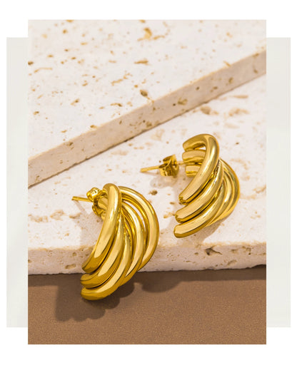 Stainless Steel Irregular Distort Geometry Hoop Earrings for Women Vintage Gold Plated Metal Smooth Earrings Charm Jewelry Gift