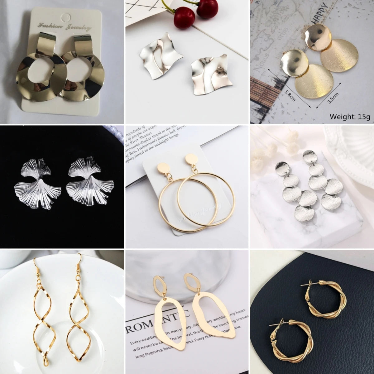 Retro Exaggerate Metal Statement Earrings for Women European Fashion Round Star Square Leaf Twist Geometry Long Earrings Jewelry