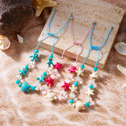 Bohemian Starfish Conch Shell Beads Bracelet For Women Girls Summer Beach Party Rice Bead Adjustable Bangle Friendship Jewelry