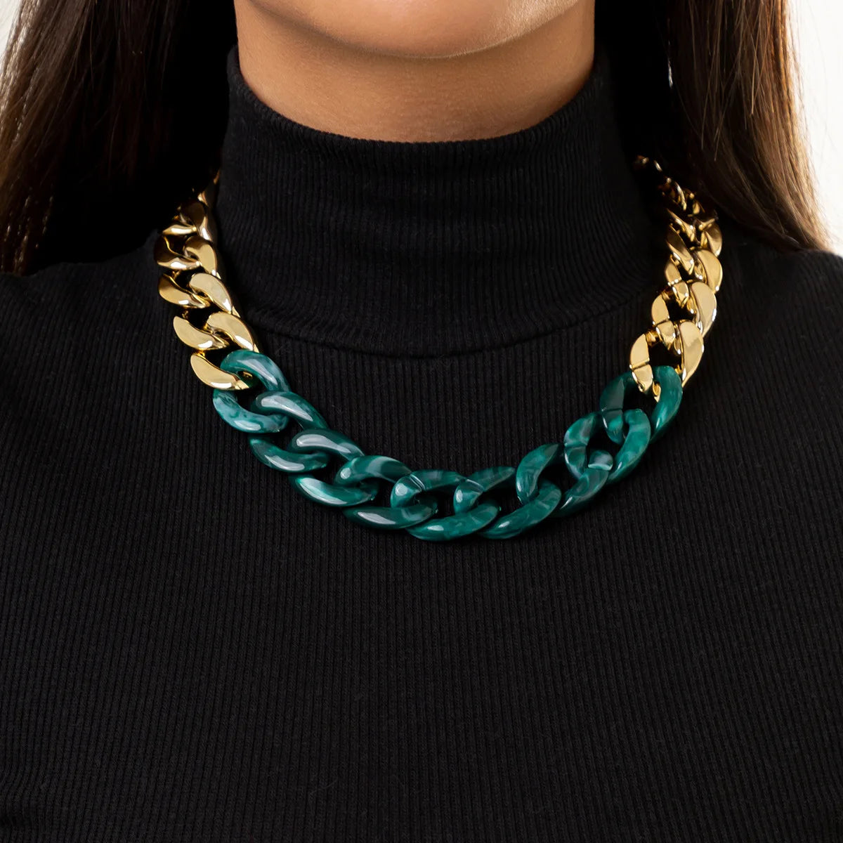 Simple Exaggerated Necklace Lady 4 Color Hip Hop Distorted Thick CCB Chain Creative Necklaces Fashion Glamour Girl Jewelry Gift