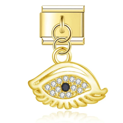 Hapiship Fashion Moon Eye Butterfly Angle Wing Shiny CZ Charm Links Fit 9mm Stainless Steel Bracelet DIY Making Jewelry DJ418
