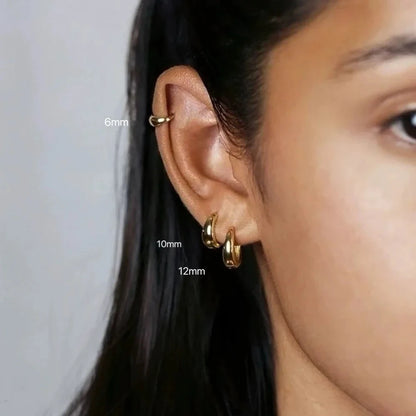 2pcs Stainless Steel Minimalist Huggie Hoop Earrings For Women Gold Color Tiny Round Circle 6/10/12mm Punk Unisex Rock Jewelry