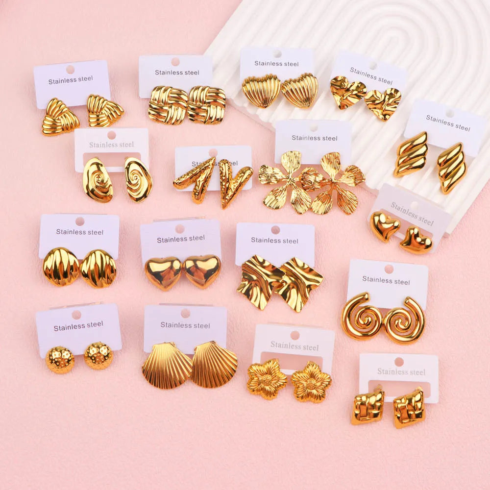 10Pairs/Lot Elegant Simple Stainless Steel Women Earrings Geometric Heart Mixed Style Jewelry Gift Giving Wedding Travel