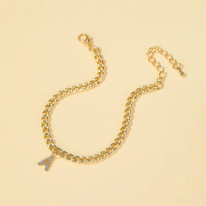 Crystal Initial Letter Anklets For Women Alphabet Cuban Link Foot Chain Beach Leg Chain Bracelets Boho Tiny Zircon Jewelry Gift