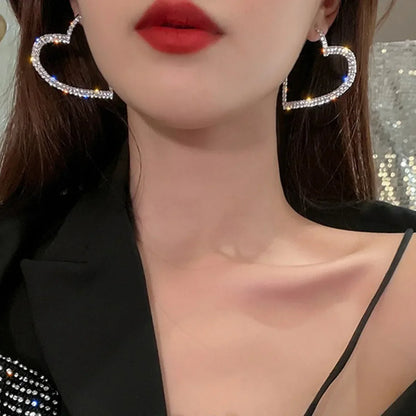 Delicated Shiny Full Crystal Rhinestones Heart Hoop Earrings for Women Girls Personality Banquet Earring Anniversary Jewelry6165
