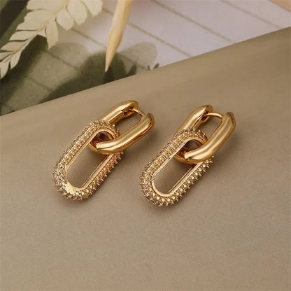 Creative Design Shiny Full of Crystal Geometry Round Hoop Earrings for Women Charm Silver Color Stainless Steel Korean Jewelry