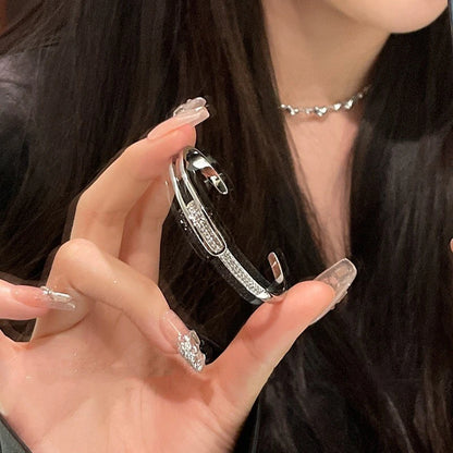 Silver Plated Micro Zircon Open Bangle For Women 2023 Korean Simple Design Hollow Versatile Bracelet Wedding Jewelry Party Gift