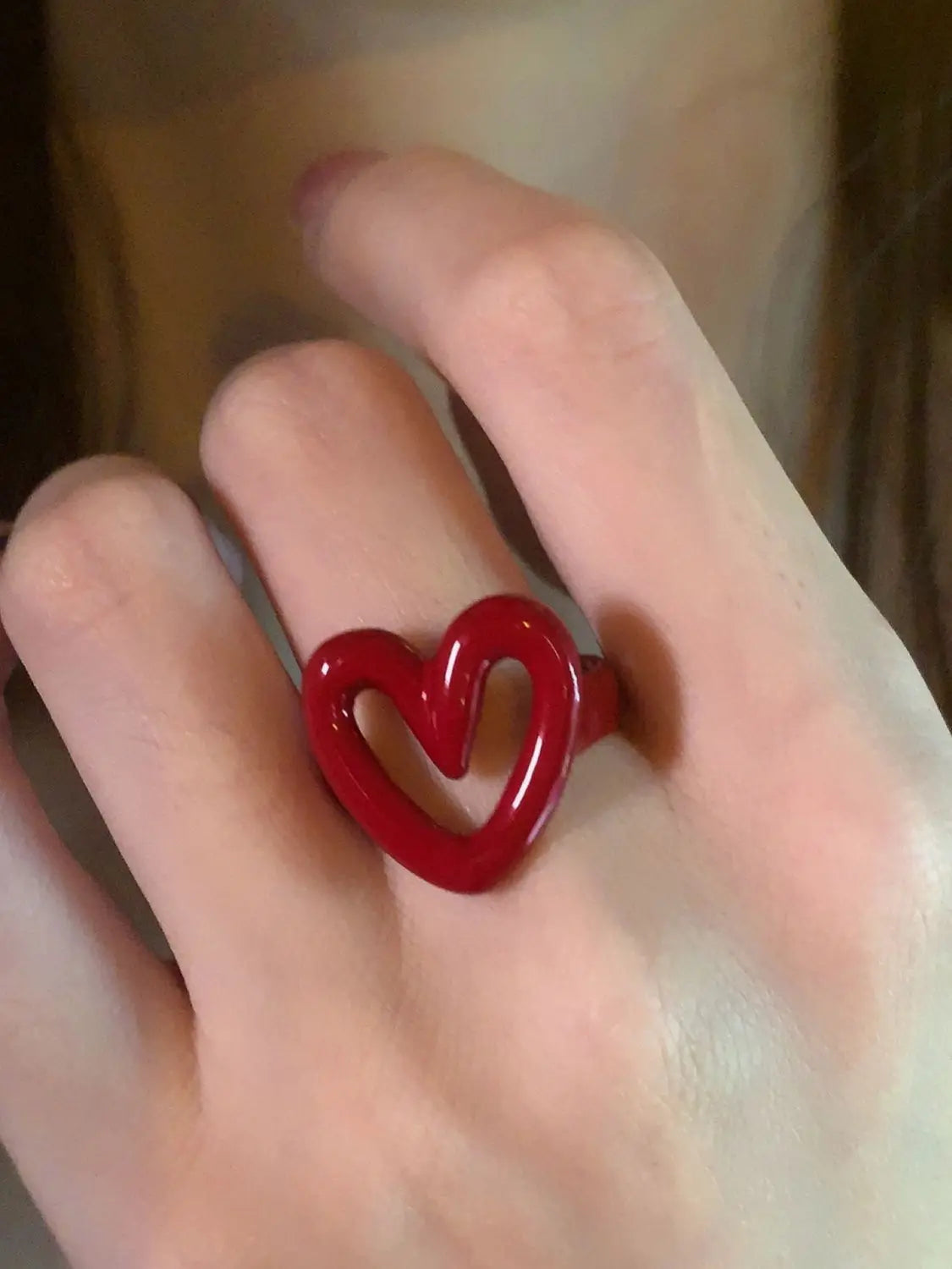 Simple Heart Shaped Rings For Women Red Color Adjustable Ring Best Party Jewelry Gift