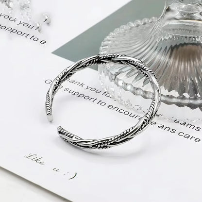 One, European and American Antique Silver Bracelet, Male and Female Personality, Fried Dough Twists Opening Adjustable Bracelet