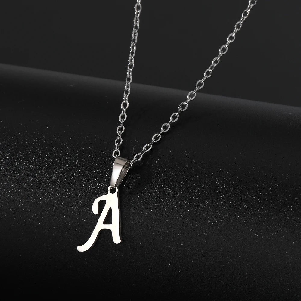 Stainless Steel English Alphabet 26 A-Z Letter Necklace Pendant Women Men Capital Initial Name Necklace Birthday Gift