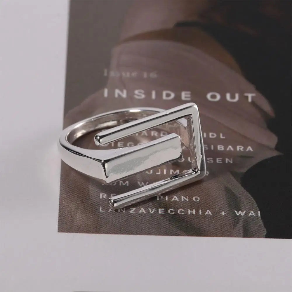 Irregular Elegant Women Cool Trendy Geometric Hollow Ring Rectangular Open Ring Finger Rings