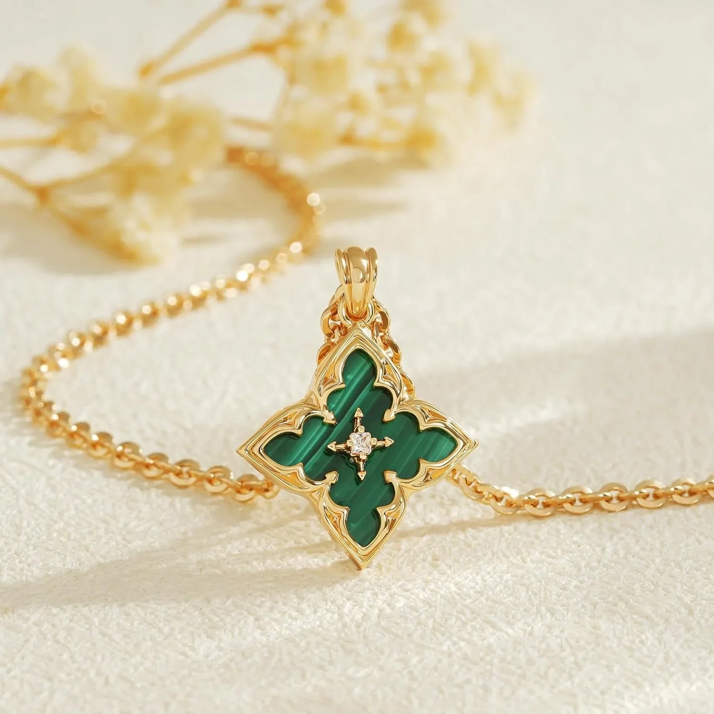 Clover Necklace for Women Dainty Gold Plated CZ Pendant Necklace Adjustable Chain Clover Pendant Necklaces for Women Jewelry