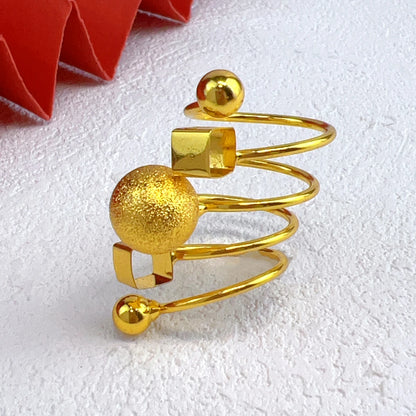Brazilian Spiral Ring Women 24K Gold Plated Wedding Bride Arabic Ethiopian Dubai Big Nigerian Jewellery Moroccan Resizable