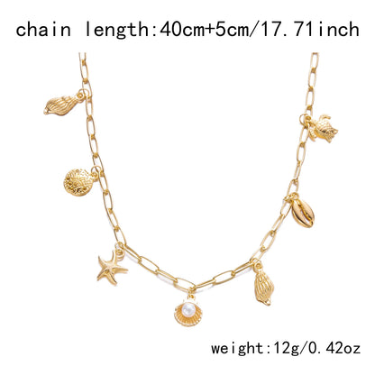 Fashion Gold Color Starfish Conch Turtle Pendant Necklace for Women Handmade Shell Chain Necklace Summer Beach Party Jewelry