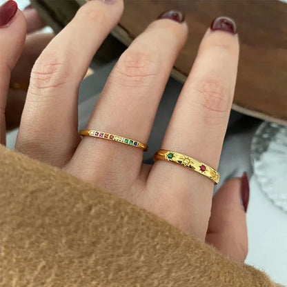 INS Stainless Steel Rainbow Color Cubic Zircon Stone Finger Rings for Women Gold Plated Waterproof Stacker Ring Jewelry Gift