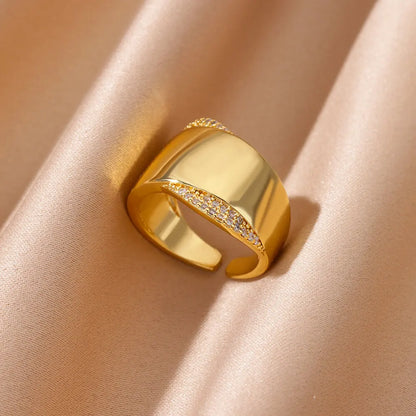 Zircon Cristal Geometric Rings For Women Stainless Steel Gold Color Adjustable Finger Ring Trendy Wedding Luxury Jewerly Gift