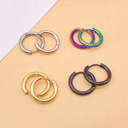 LATS 2024 New Simple Stainless Steel Small Hoop Earrings for Women Men 8mm To 20mm Round Cartilage Ear Piercing Fashion Jewelry
