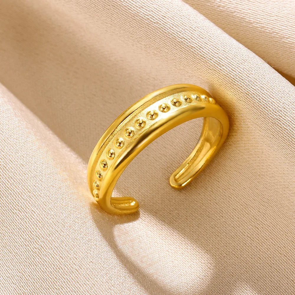 Stainless Steel Rings for Women Gold Color Couple Jewelry Aesthetic Accessorie Adjustable Punk Embossed Hollow Ring