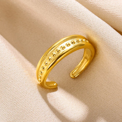 Stainless Steel Rings for Women Gold Color Couple Jewelry Aesthetic Accessorie Adjustable Punk Embossed Hollow Ring