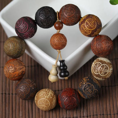 20mm Handmade Wood Carved Beaded Bracelet With Pendant For Men And Women Jewelry Gift