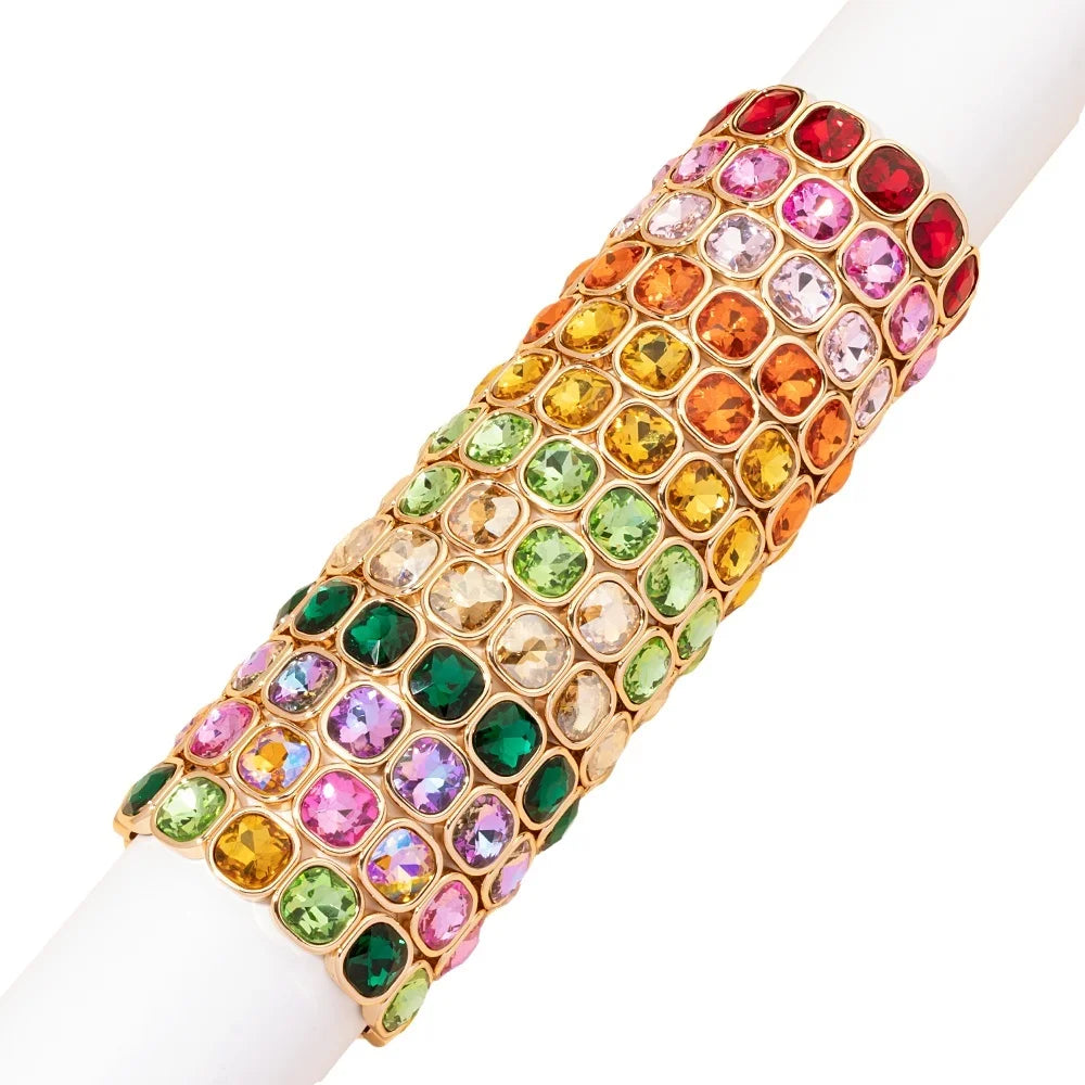 Boho Style Fashionable Light Luxury Square Beaded Inlaid Crystal Elastic Rope Bracelet Women's Jewelry