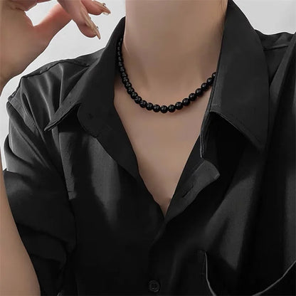 French Vintage Black Pearl Choker Simple Acrylic Beaded Chain Necklace For Women Jewelry Accessories Women's Gift