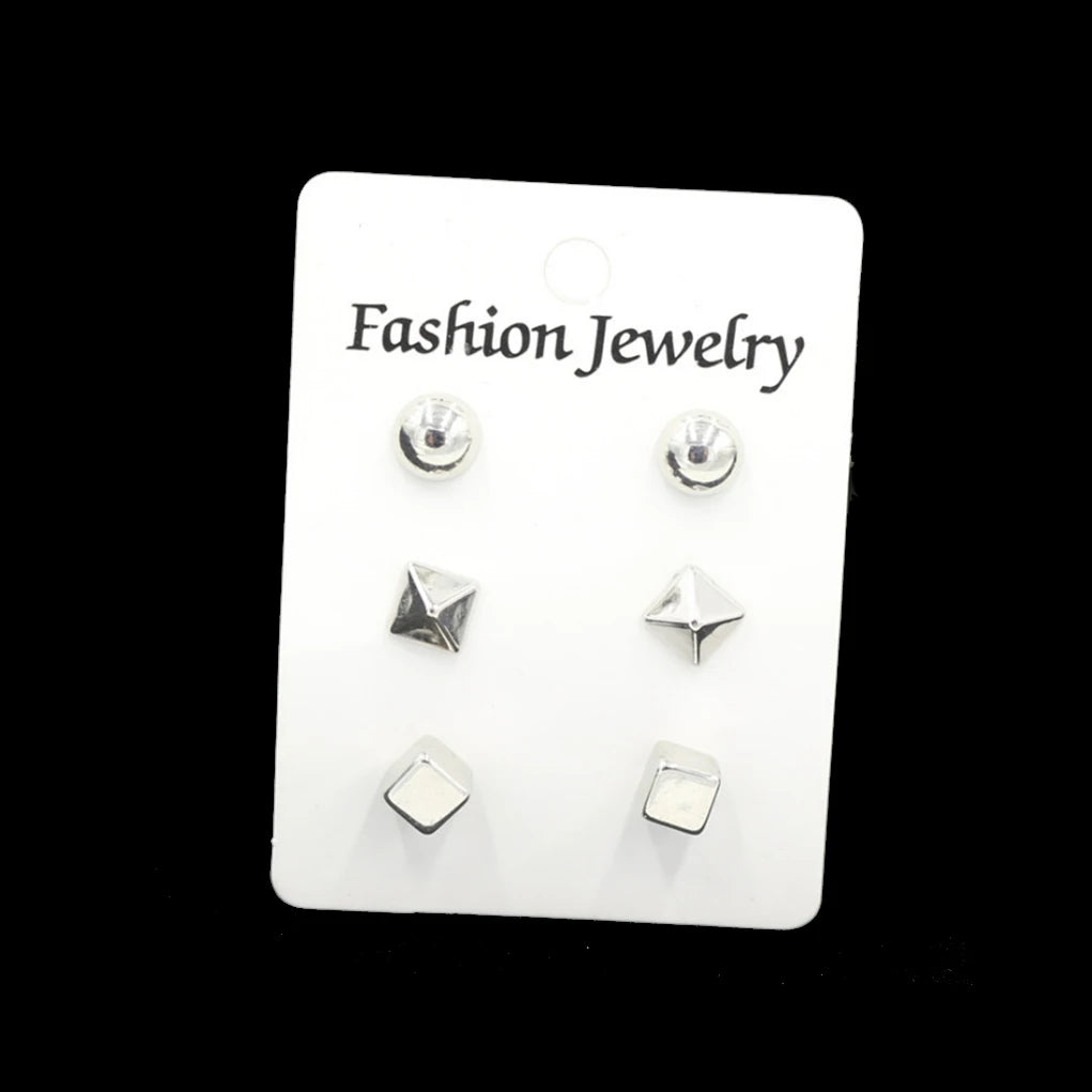 Trendy 12 Pairs/Set Cute Triangle Crystal Heart Stud Earrings for Women Ball Simulated Pearl Flower Brincos