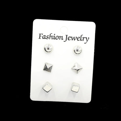 Trendy 12 Pairs/Set Cute Triangle Crystal Heart Stud Earrings for Women Ball Simulated Pearl Flower Brincos