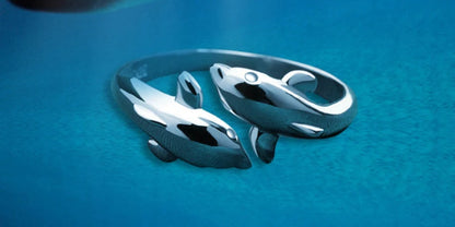 Trumium 100% 925 Silver Ring Trendy Double Dolphin rings for Women Girl Finger Fine Jewelry Women Open No Fade Whosales