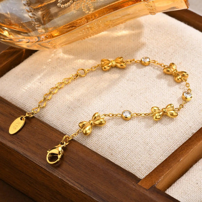Vnox Stainless Steel Children's Bracelet For Baby Girls,Cubic Zirconia Inlay With Bow Element Chain,Cute Style Jewelry Daily