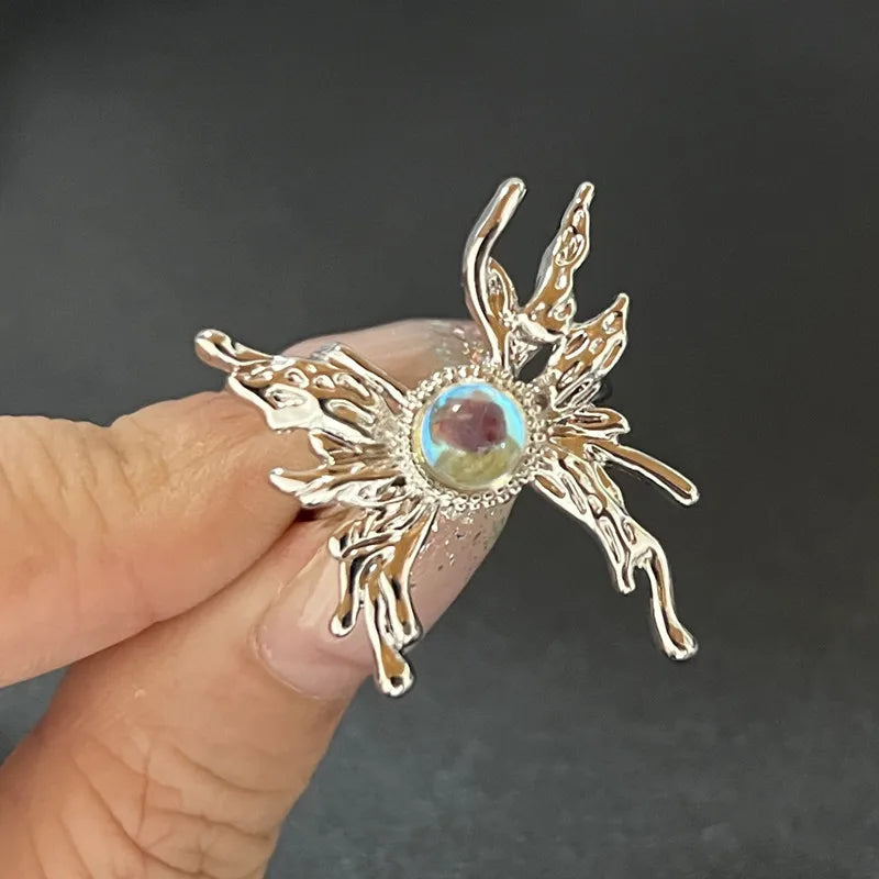 Y2K Crystal Rings Kpop Heart Adjustable Ring Irregular Geometry Punk Vintage Rings Set for Women Girls New Fashion Jewelry