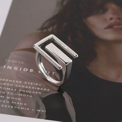 Irregular Elegant Women Cool Trendy Geometric Hollow Ring Rectangular Open Ring Finger Rings