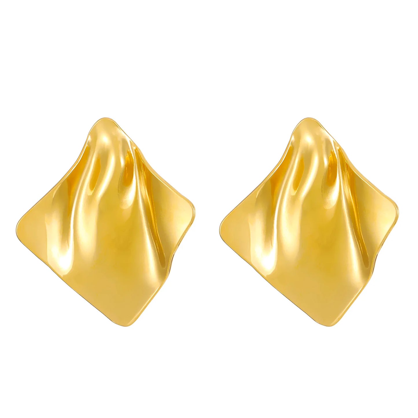 LATS New Stainless Steel Pleated Geometric Earrings for Women Gold-plated Retro Glossy Irregular Ear Accessories Fashion Jewelry