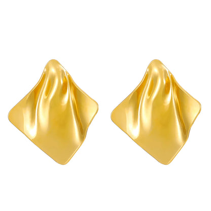 LATS New Stainless Steel Pleated Geometric Earrings for Women Gold-plated Retro Glossy Irregular Ear Accessories Fashion Jewelry
