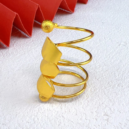 Brazilian Spiral Ring Women 24K Gold Plated Wedding Bride Arabic Ethiopian Dubai Big Nigerian Jewellery Moroccan Resizable