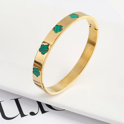 Fashionable New Design Stainless Steel Metal Gold Silver Five Leaf Flower Bracelet High Quality Women's Temperament Gift Clover