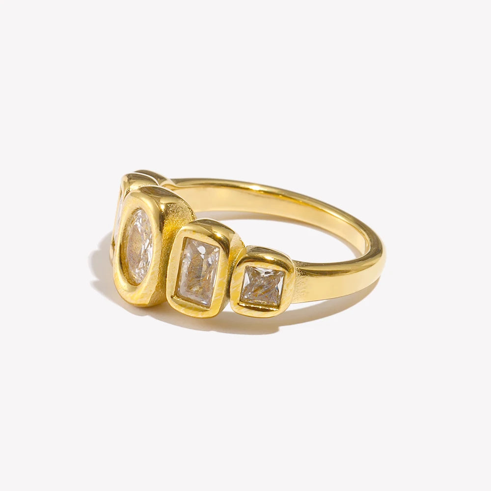 E.B.belle High Quality Geometric Clear Zircon Ring Classic Style18k Gold Plated Popular Jewelry Charm Hypoallergenic