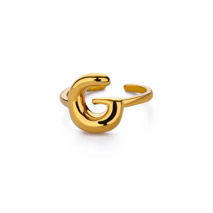Gold Color Cute Bubble Letters Rings For Women Stainless Steel A-Z Alphabet Opening Ring Wedding Party Christmas Jewelry