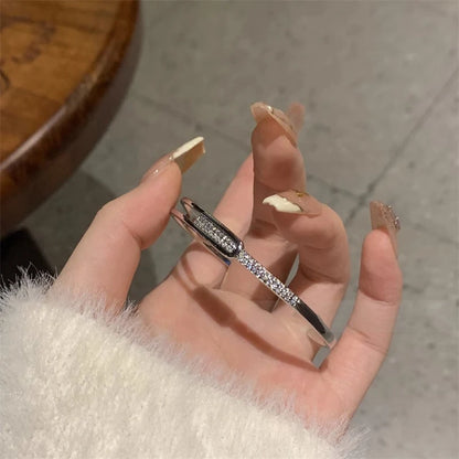 Silver Plated Micro Zircon Open Bangle For Women 2023 Korean Simple Design Hollow Versatile Bracelet Wedding Jewelry Party Gift