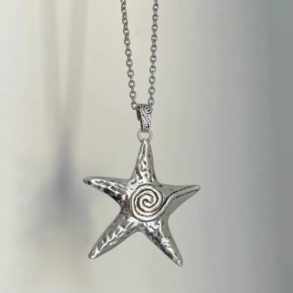 LATS Starfish Pendant Necklace Female Niche Retro Sweet Cool Spicy Girl Style Subculture Ins Starry Starfish Collarbone Chain