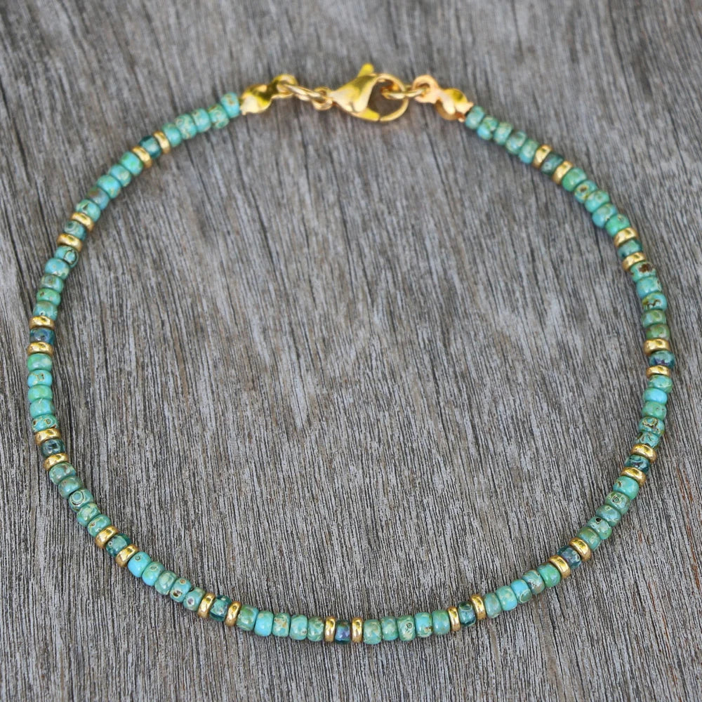 Natural Stone Beaded Anklets for Women Handmade Beach Boho Turquoise Beads Ankle Bracelet Jewelry Gift for Her