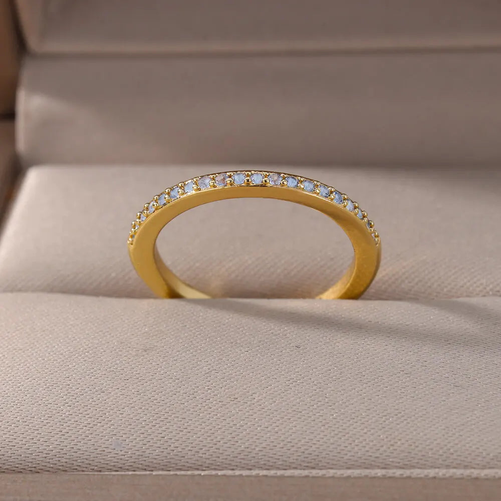 Mini Zircon Green Rings For Women Stainless Steel Gold Color Adjustable Finger Ring Engagement Wedding Christmas Jewelry Gift