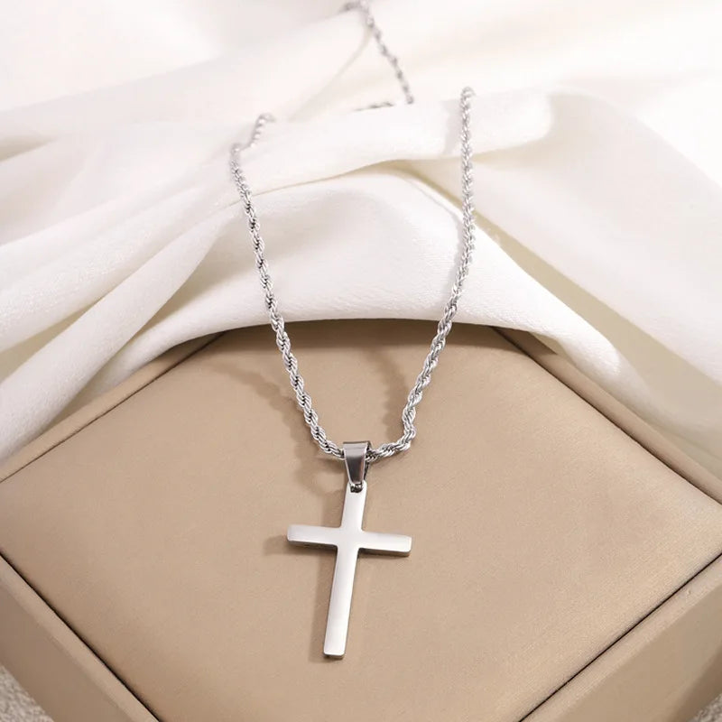 New Stainless Steel Cross Pendant Necklace for Men Women Minimalist Gold Color Jewelry Male Female Necklaces Chokers Gifts 2024