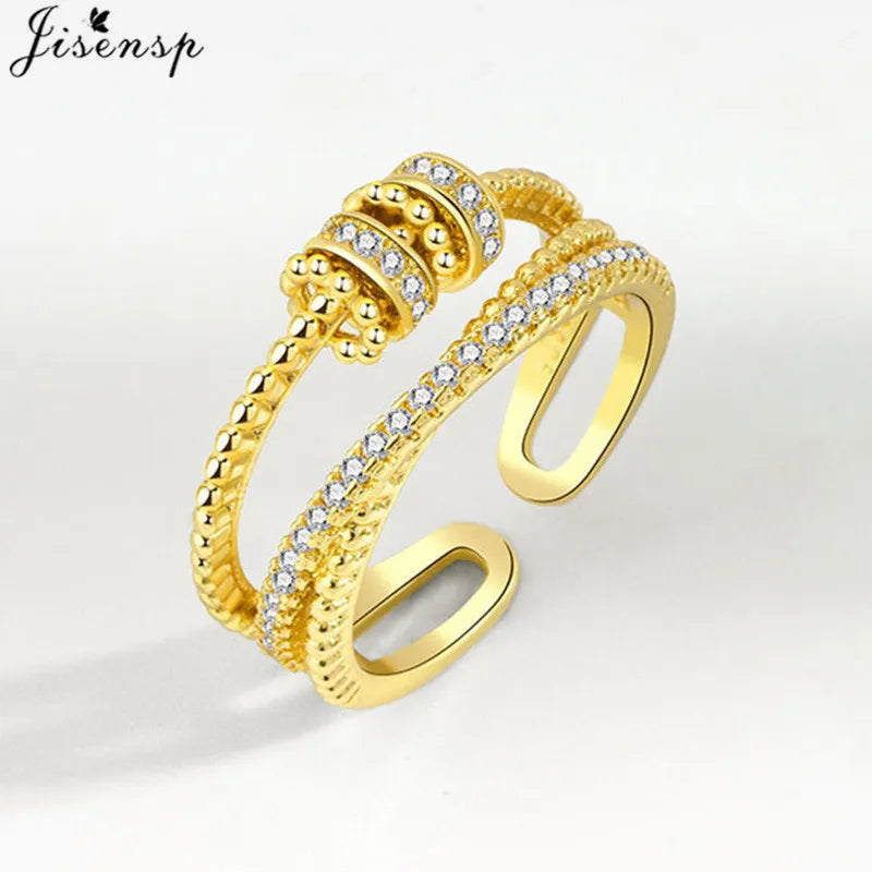 Simple Metal Beads Fidget Rotating Rings for Women Men Rotate Freely Anti Stress Anxiety Ring Spiral Round Ball Rotate Jewlery