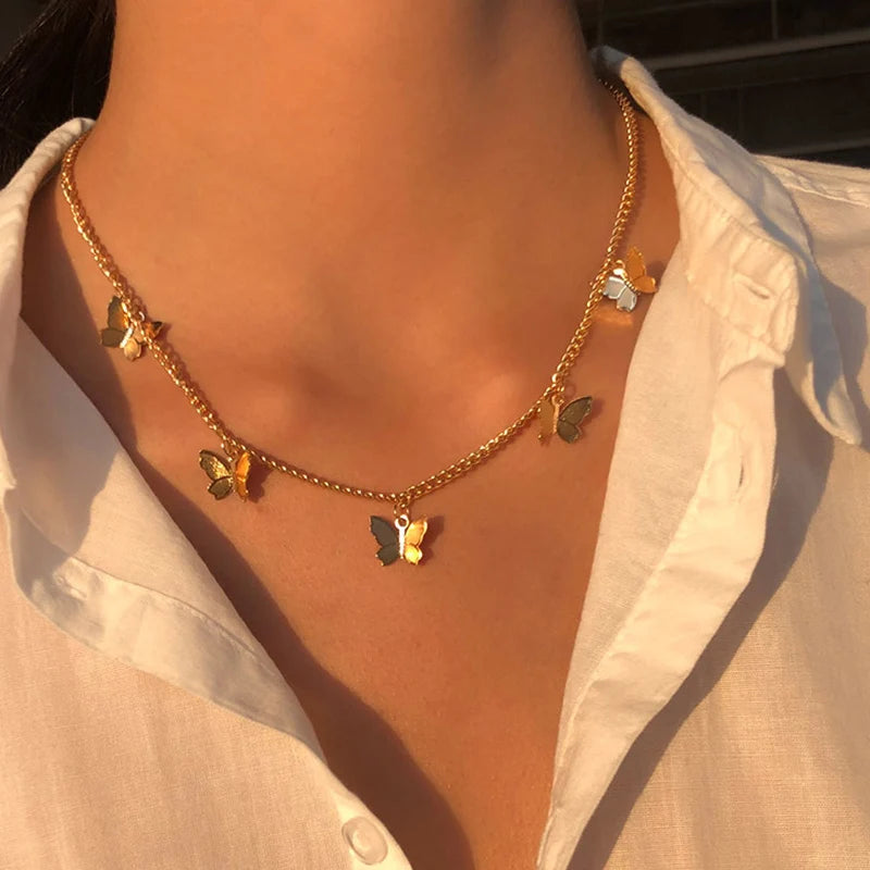 Necklace For Women Cute Simple Girls Animal Cat Sweet Heart Butterfly Pearl Embroidery Flowers Fashion