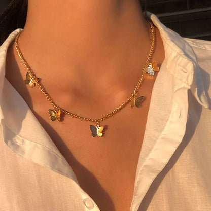 Necklace For Women Cute Simple Girls Animal Cat Sweet Heart Butterfly Pearl Embroidery Flowers Fashion