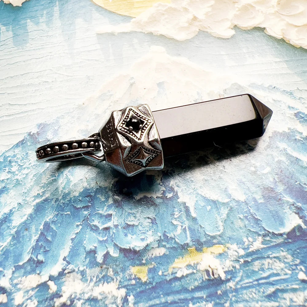 Pendants Black Onyx Pillar Brand New Jewelry Vitnage 925 Sterling Silver Lucky Gift For Women Men