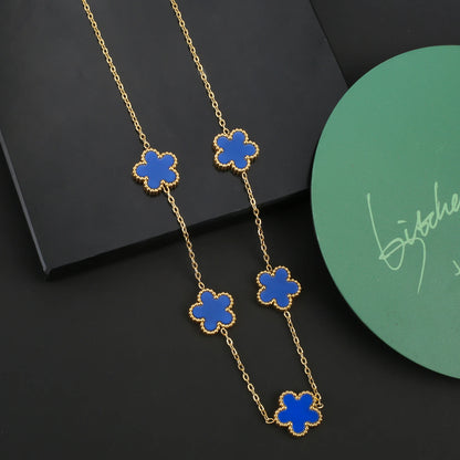 INS Hot Sale Stainless Steel Five Laef Flower Clover Bracelet Jewelry Set Necklace Earrings For Woman Daily Wear Brand Jewelry